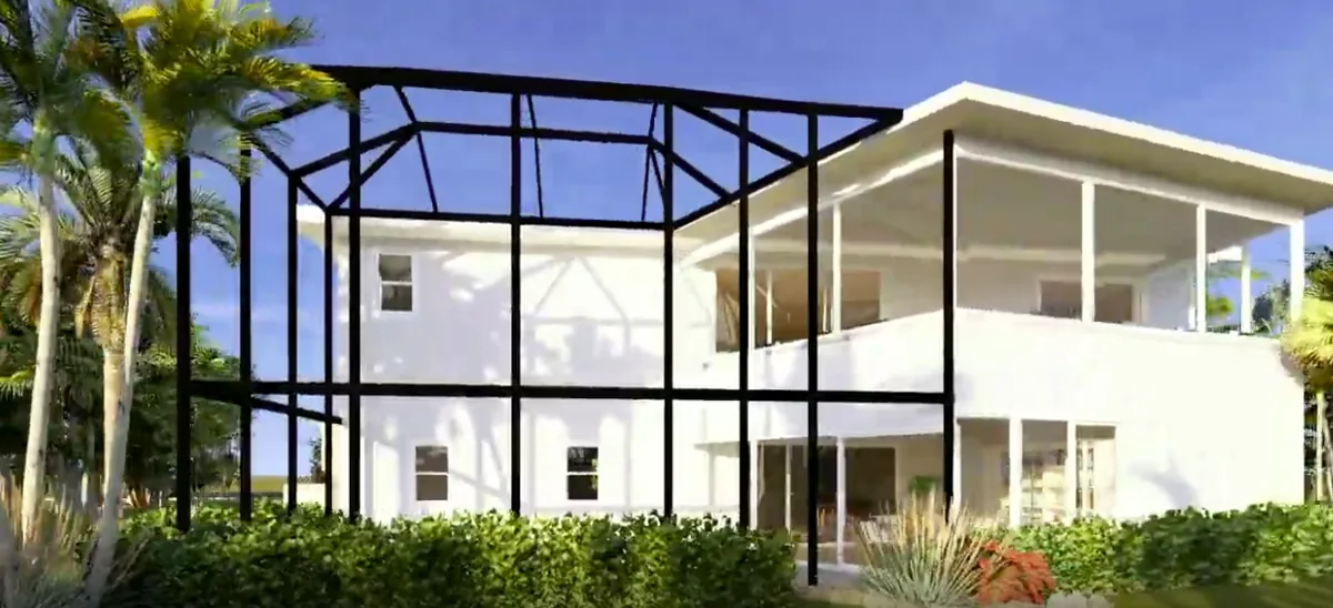 Pool cage and large open entertainment area with great views
